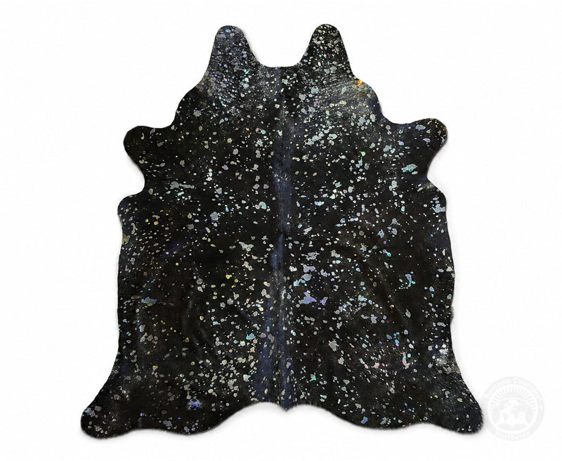 Devore Metallic Prism Colors on Black Cowhide Rug