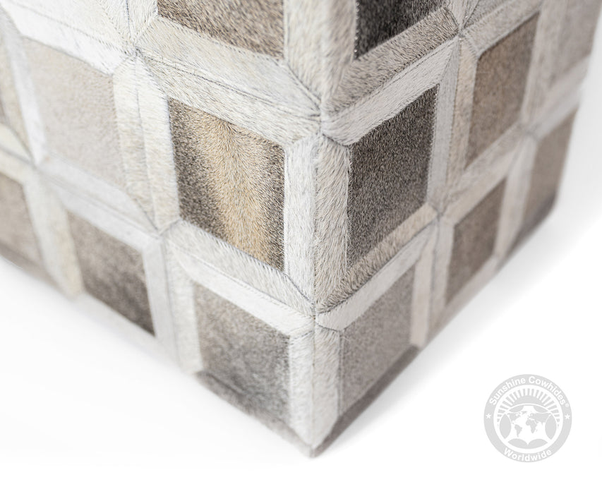 Cowhide Ottoman/ Pouf - Grey Mix Squares