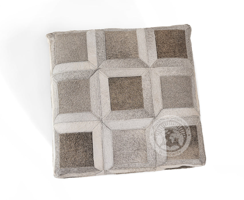 Cowhide Ottoman/ Pouf - Grey Mix Squares