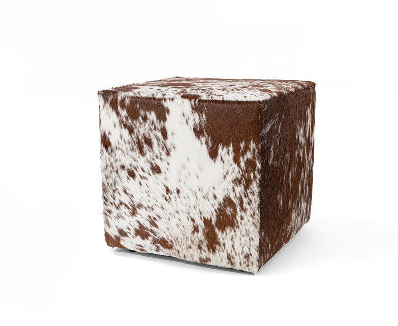 Cowhide Ottoman/ Pouf - Salt and Pepper Brown and White