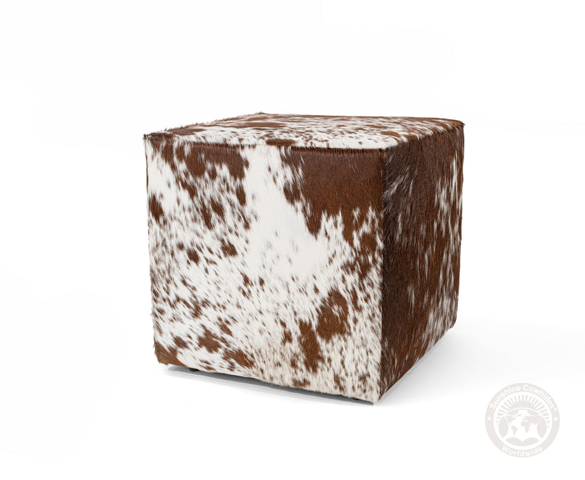 Cowhide Ottoman/ Pouf - Brown and White