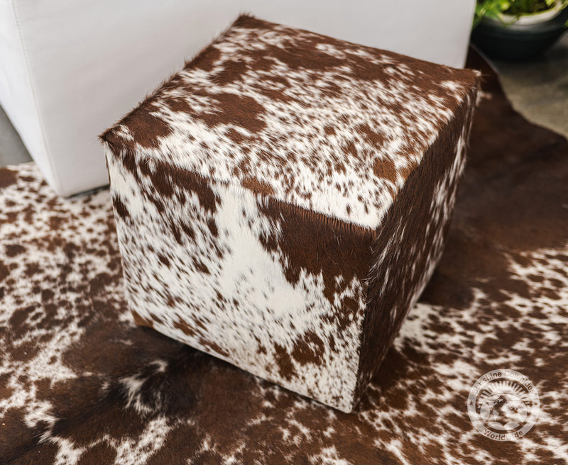 Cowhide Ottoman/ Pouf - Salt and Pepper Brown and White