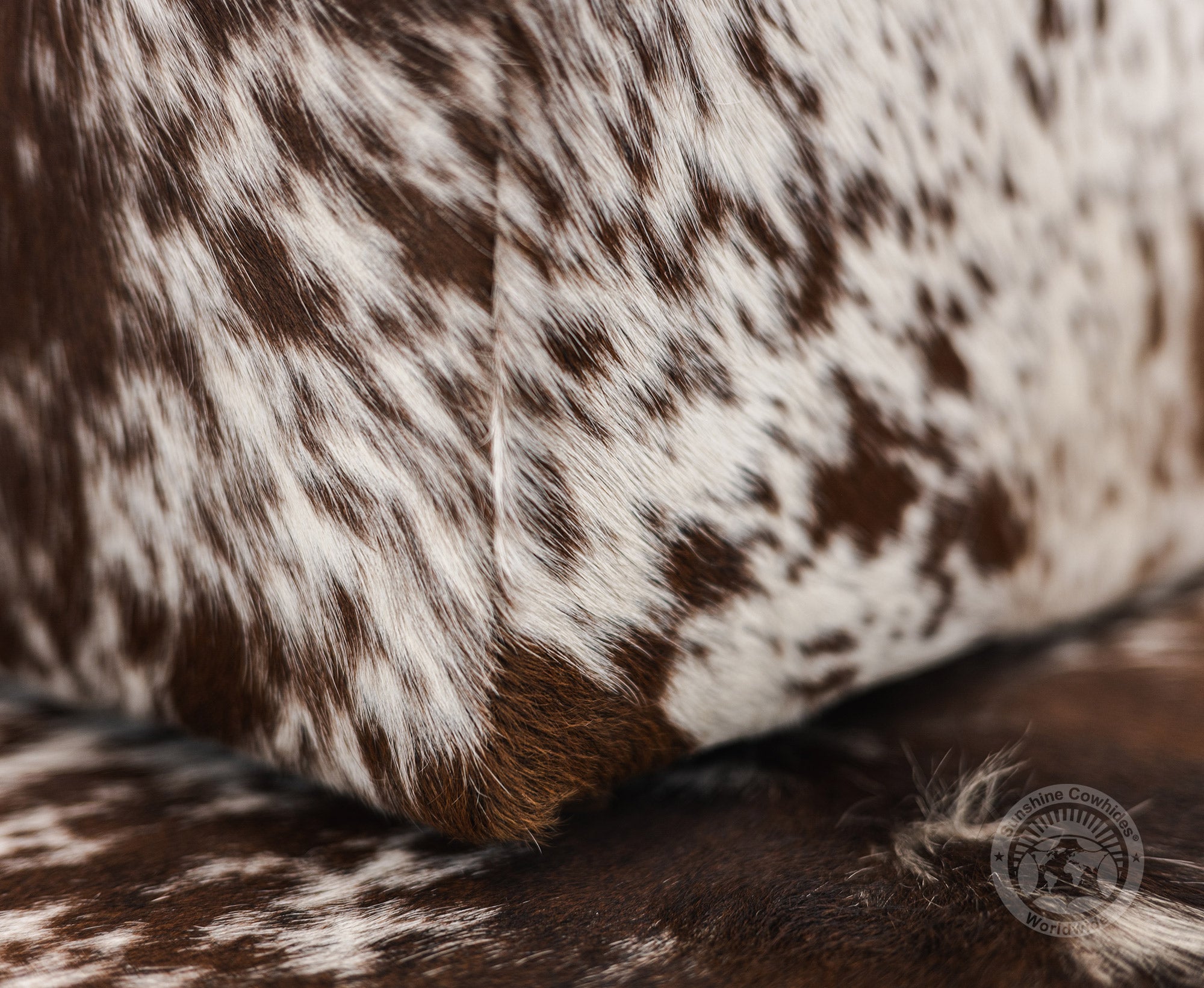 Cowhide Ottoman/ Pouf - Salt and Pepper Brown and White — Luxury Cowhides