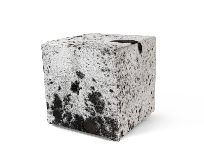 Cowhide Ottoman/ Pouf - Salt & Pepper Black & White
