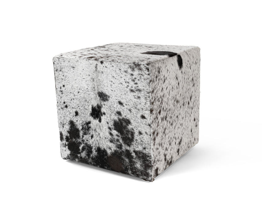 Cowhide Ottoman/ Pouf - Salt & Pepper Black & White