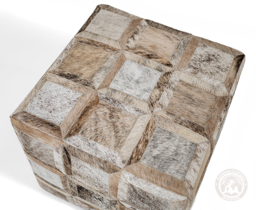 Cowhide Ottoman/ Pouf - Brindle Light