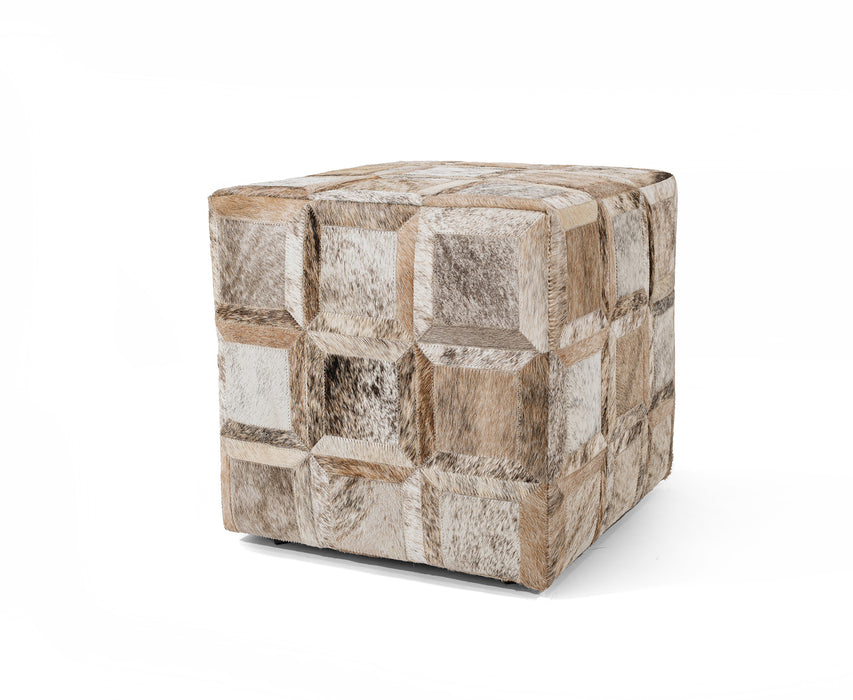 Cowhide Ottoman/ Pouf - Brindle Light