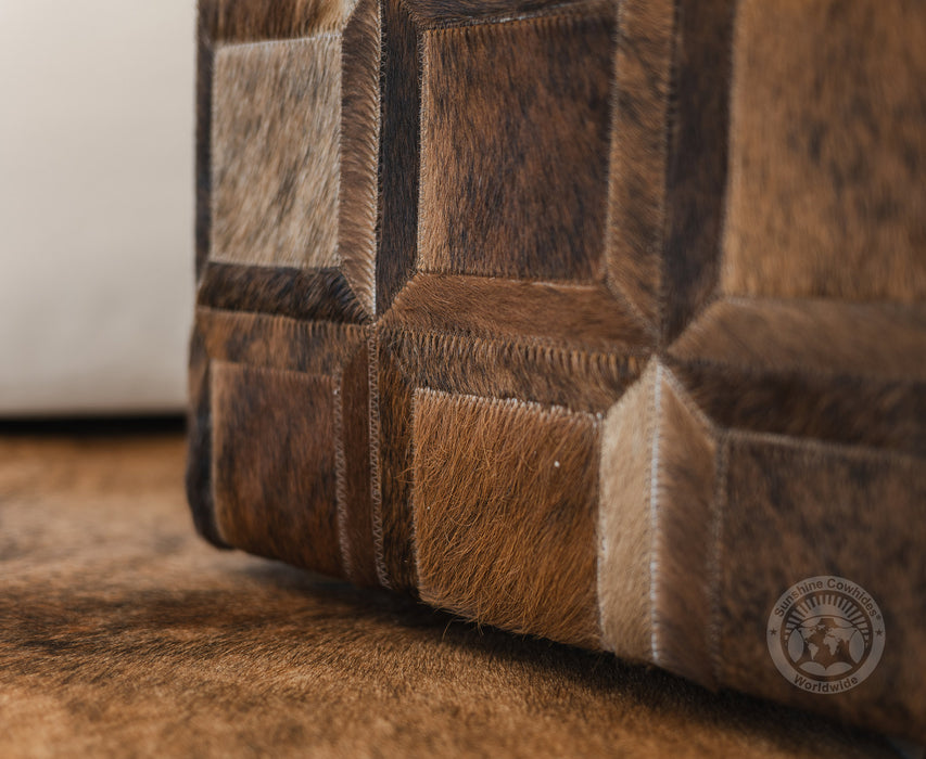 Cowhide Ottoman/ Pouf - Brindle Dark