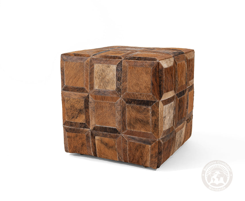 Cowhide Ottoman/ Pouf - Brindle Dark