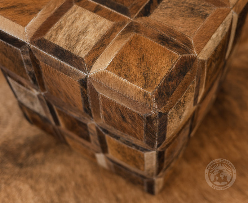 Cowhide Ottoman/ Pouf - Brindle Dark