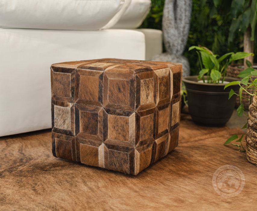 Cowhide Ottoman/ Pouf - Brindle Dark