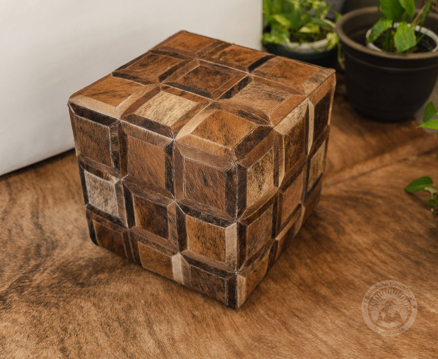 Cowhide Ottoman/ Pouf - Brindle Dark