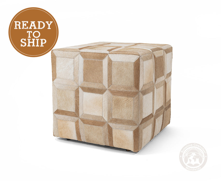 Cowhide Ottoman/ Pouf - Beige Mix