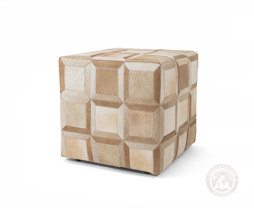Cowhide Ottoman/ Pouf - Beige Mix