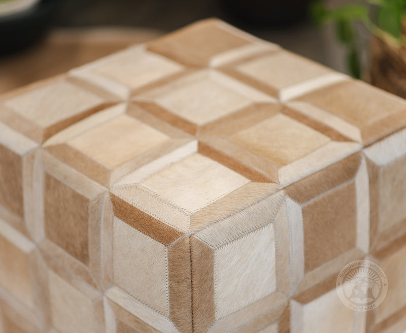 Cowhide Ottoman/ Pouf - Beige Mix