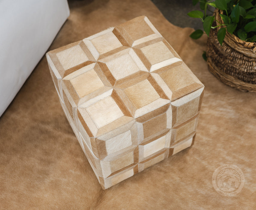 Cowhide Ottoman/ Pouf - Beige Mix