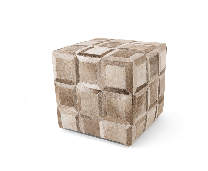 Cowhide Ottoman/ Pouf - Taupe/ Champagne Mix