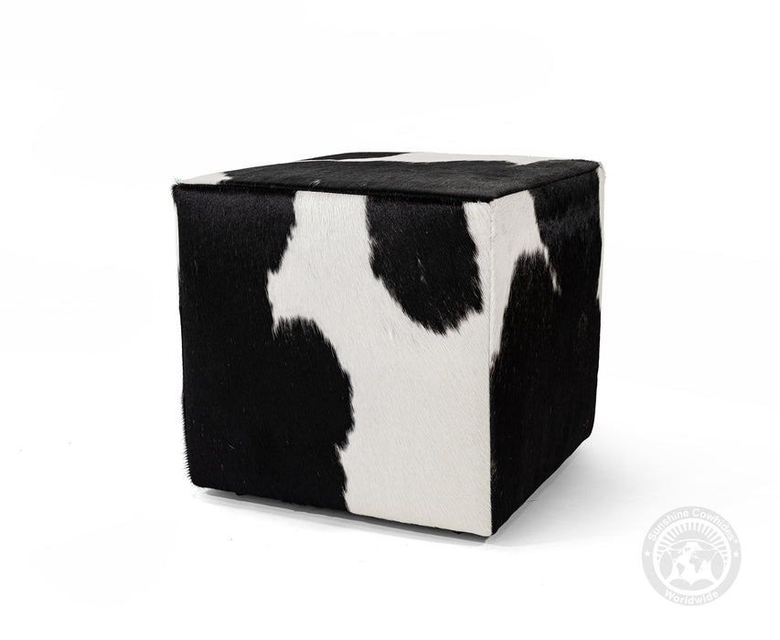 Cowhide Ottoman/ Pouf - Black and White