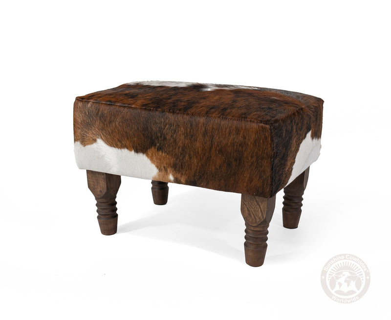 Cowhide Ottoman Footstool with Wooden Legs - Backbone