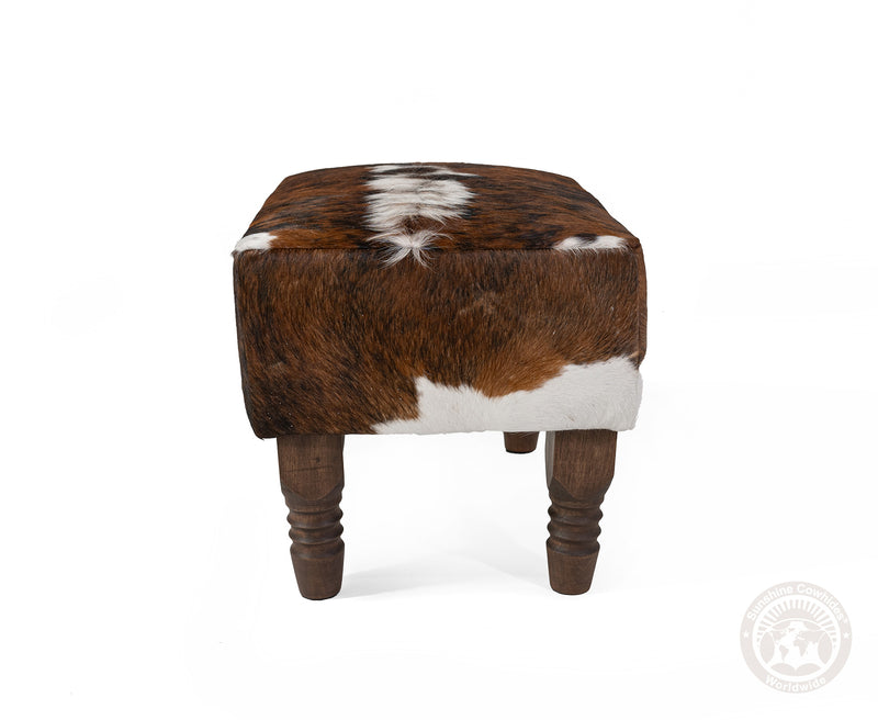 Cowhide Ottoman Footstool with Wooden Legs - Backbone