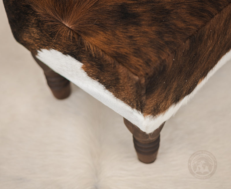 Cowhide Ottoman Footstool with Wooden Legs - Backbone