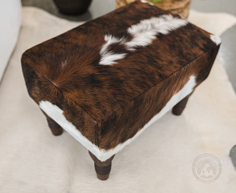 Cowhide Ottoman Footstool with Wooden Legs - Backbone