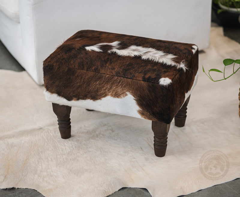 Cowhide Ottoman Footstool with Wooden Legs - Backbone