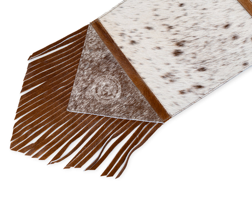 Cowhide Runner Salt and Pepper Brown and White w/ Fringe