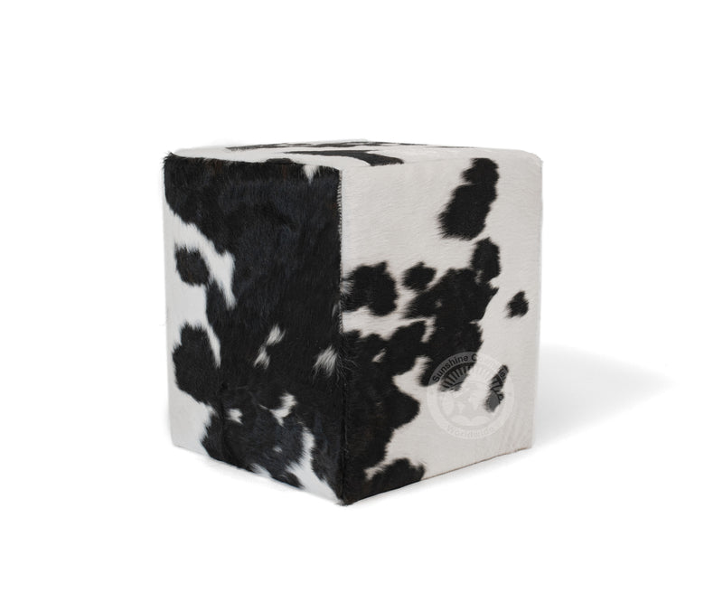 Cowhide Ottoman/ Pouf - Black and White