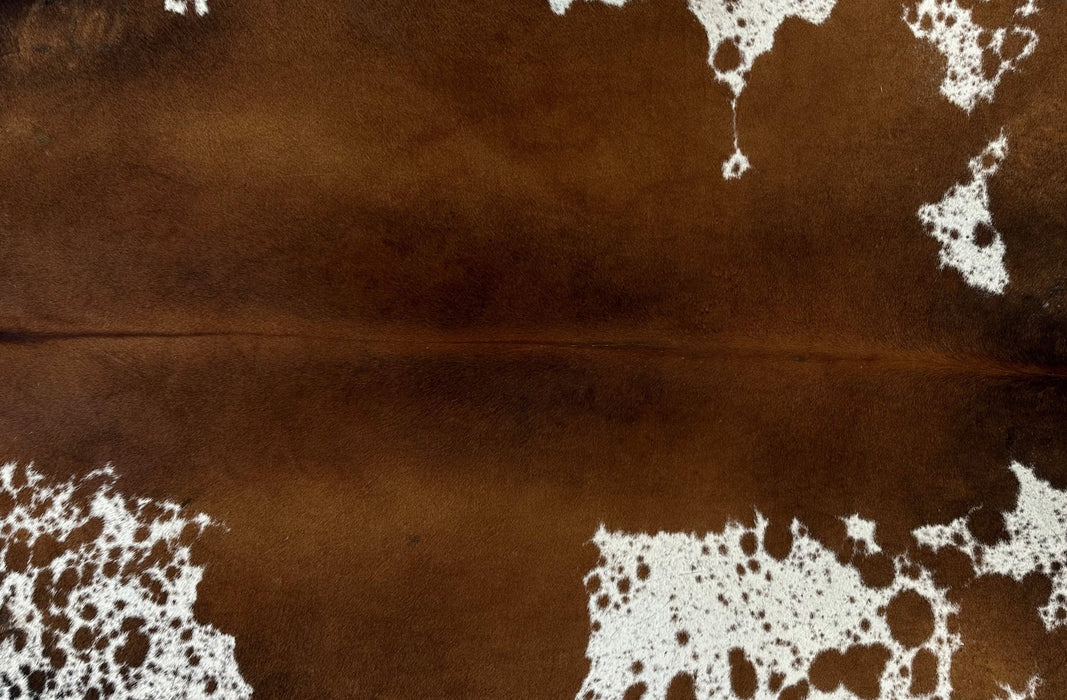 Brown and White Cowhide Rug Size 6.2 X 7.7 ft