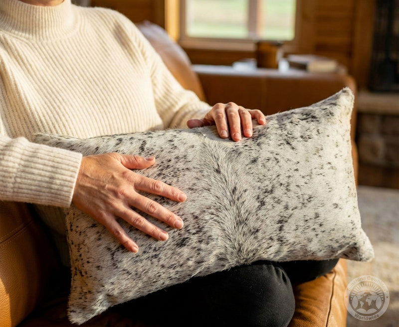 Salt and Pepper Cowhide Pillow Cover, 12" x 22"