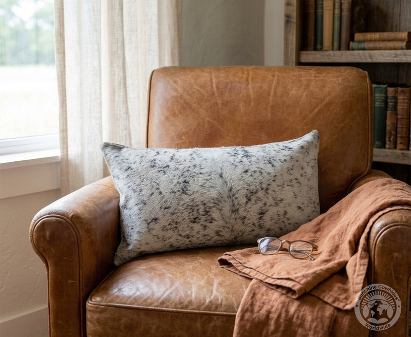 Salt and Pepper Cowhide Pillow Cover, 12" x 22"