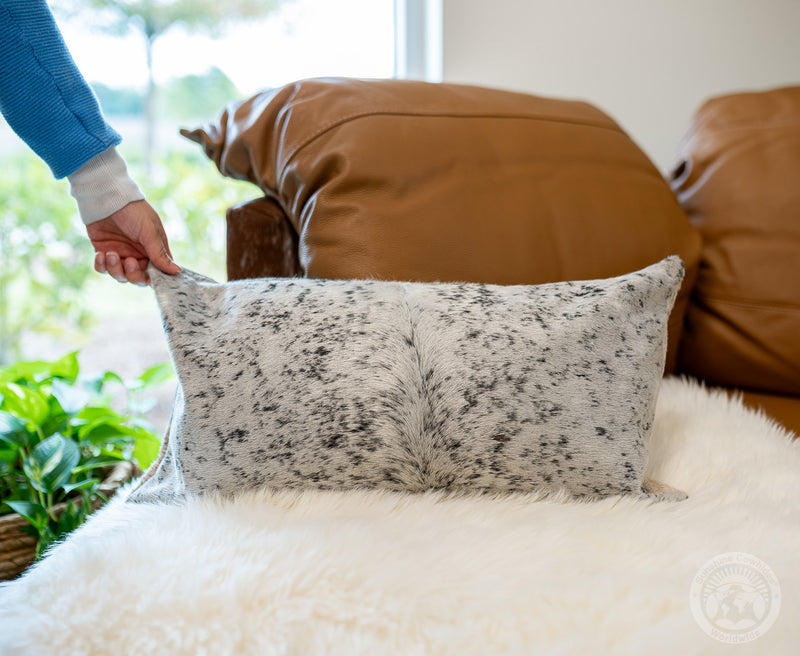 Salt and Pepper Cowhide Pillow Cover, 12" x 22"