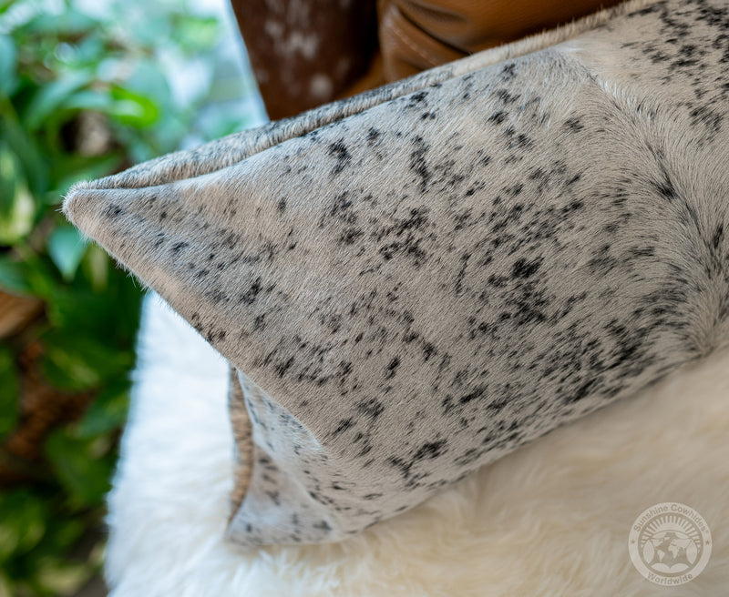 Salt and Pepper Cowhide Pillow Cover, 12" x 22"