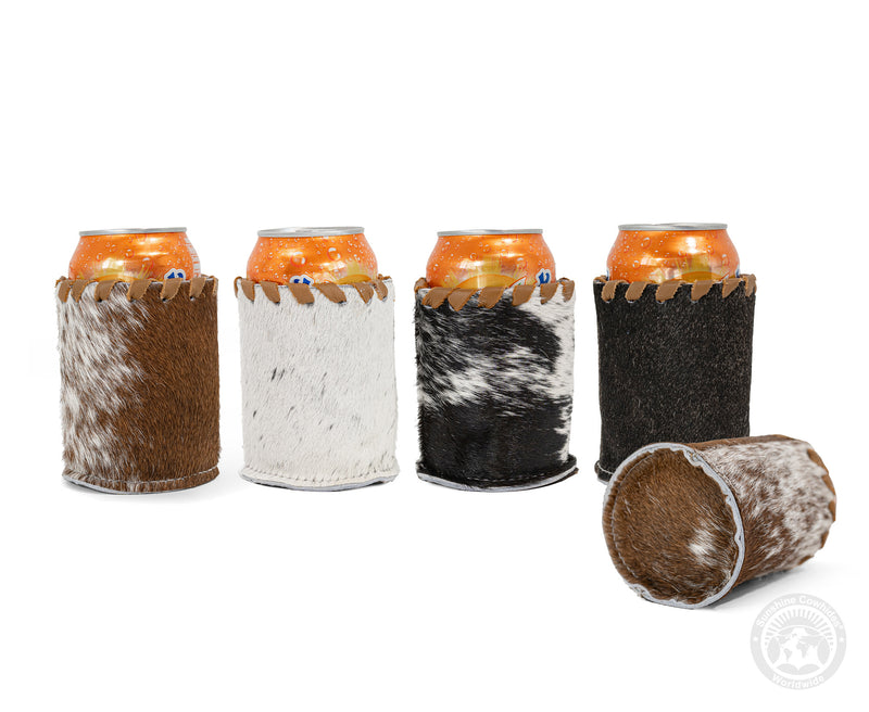 Cowhide Can Holder with Base - Assorted Colors