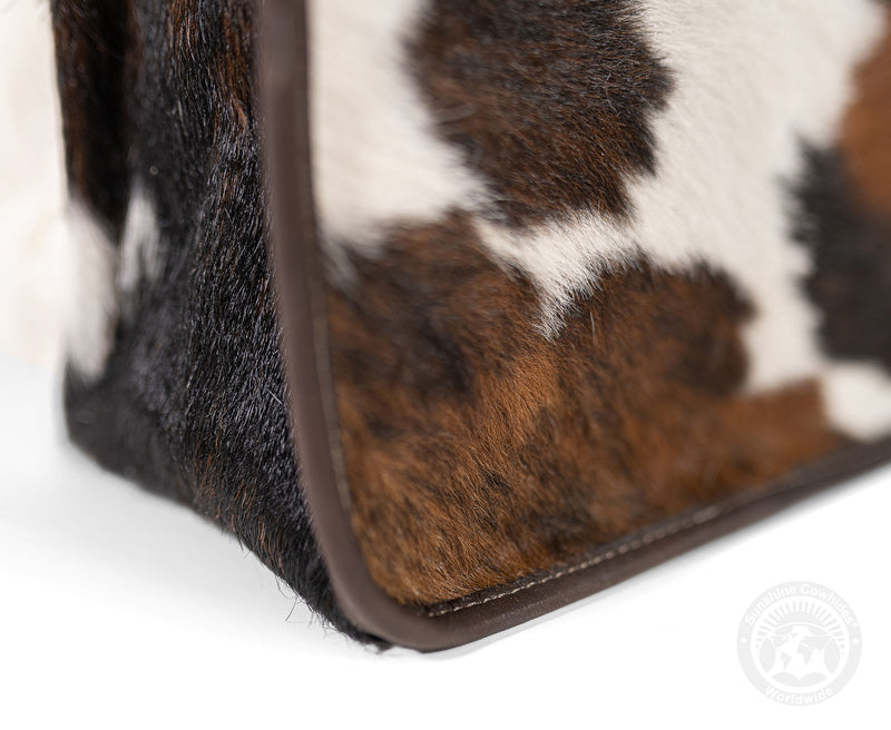 Tricolor Cowhide 6-Pack Beer Carrier | Rustic Western Leather Bottle Holder