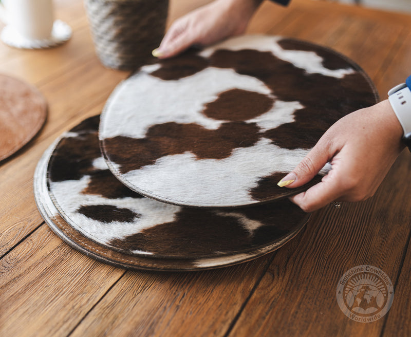 Cowhide Round Placemat 13" - Set of 2, 4 or 6 Units