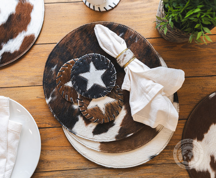 Cowhide Round Placemat 13" - Set of 2, 4 or 6 Units