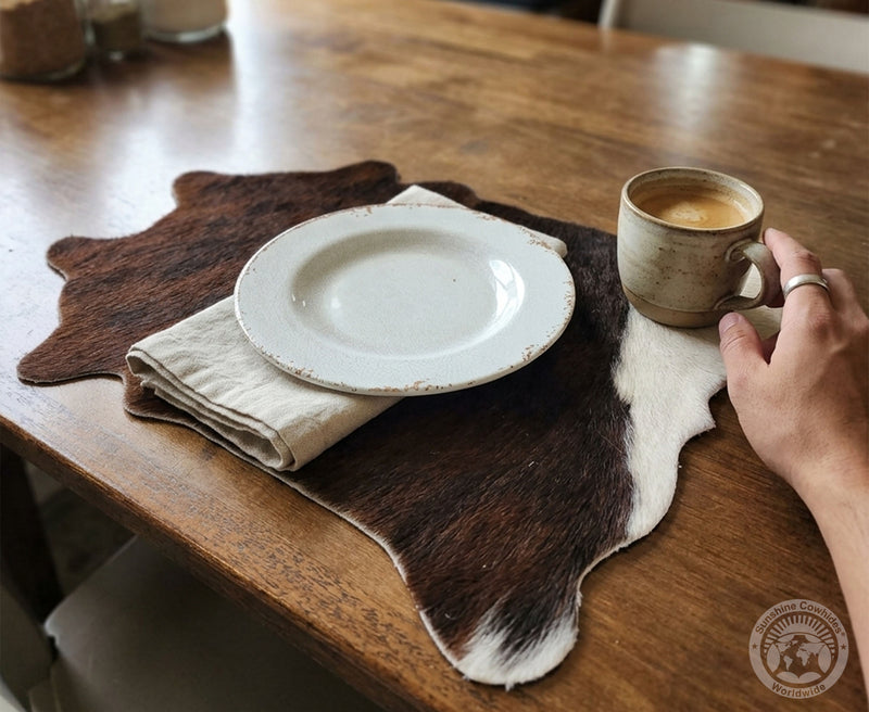 Cowhide Placemats – Rustic Hide Shape Dining Table Decor - Assorted Tones