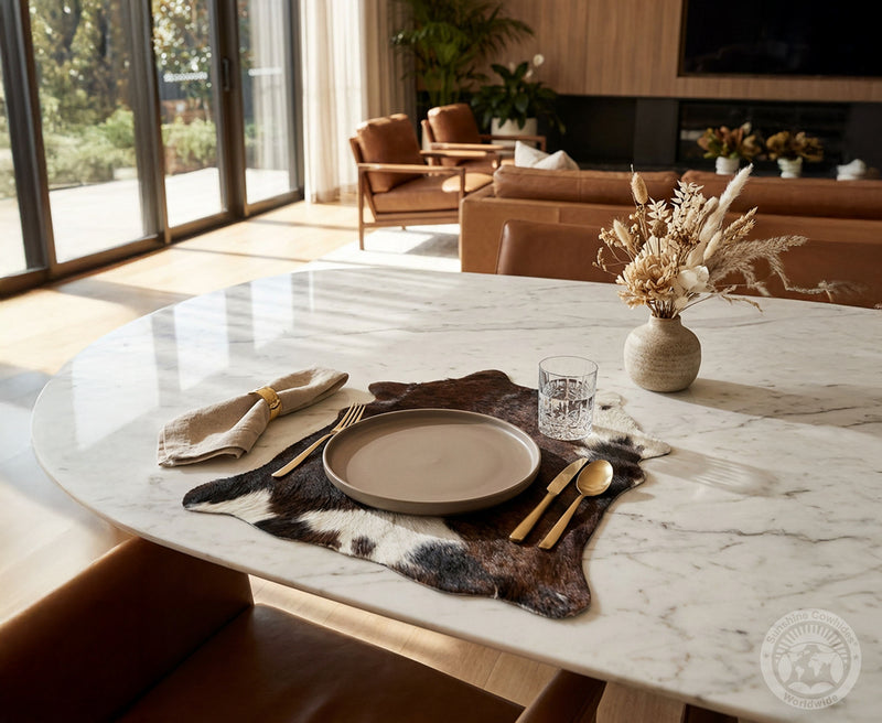 Cowhide Placemats – Rustic Hide Shape Dining Table Decor - Assorted Tones