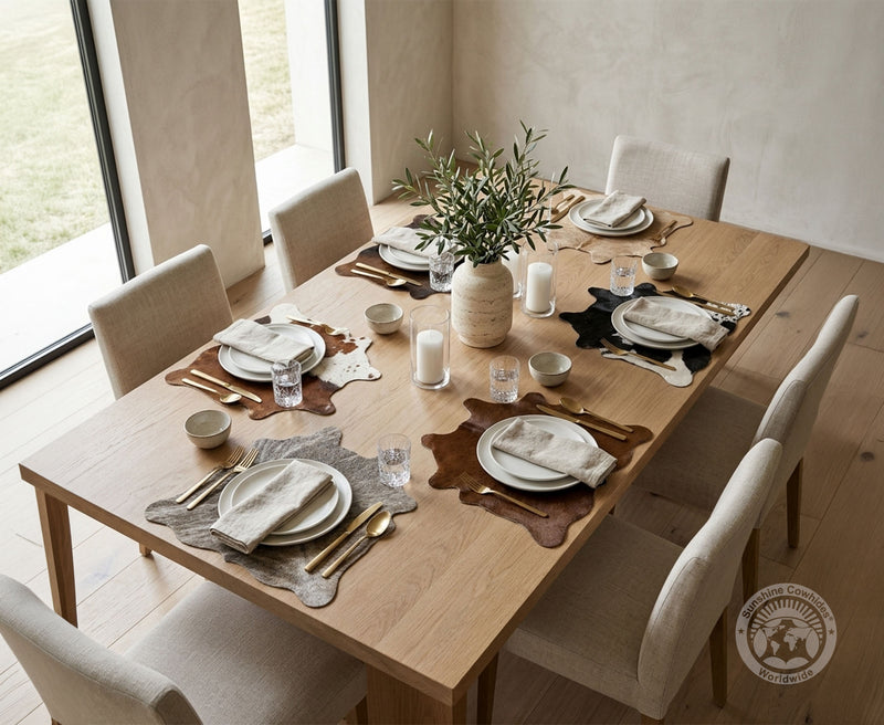 Cowhide Placemats – Rustic Hide Shape Dining Table Decor - Assorted Tones