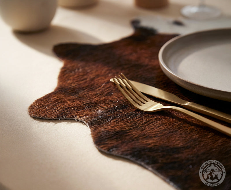 Cowhide Placemats – Rustic Hide Shape Dining Table Decor - Assorted Tones