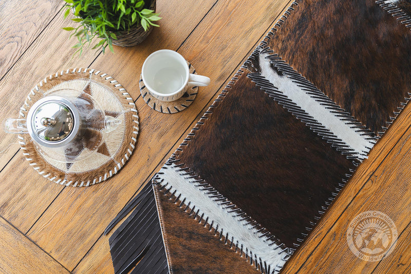 Cowhide Table Runner Tricolor (With fringe)