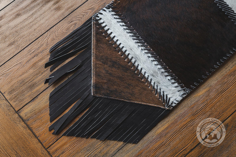 Cowhide Table Runner Tricolor (With fringe)