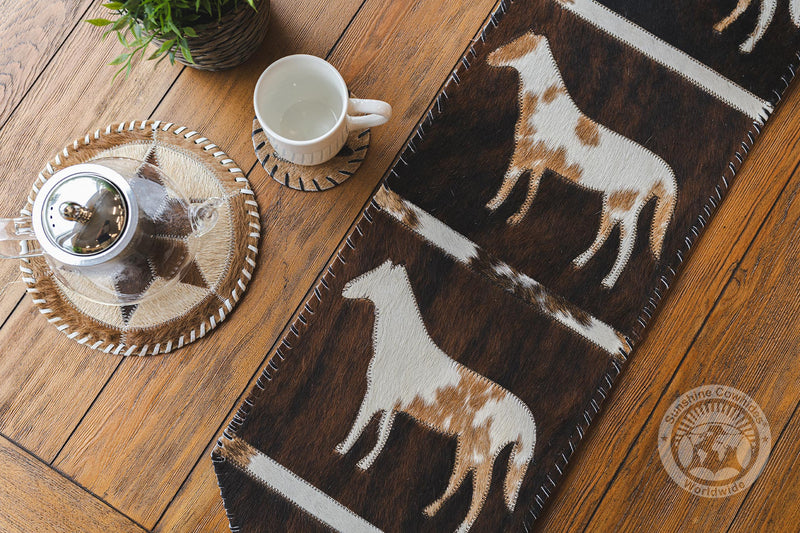 Cowhide Table Runner Horses