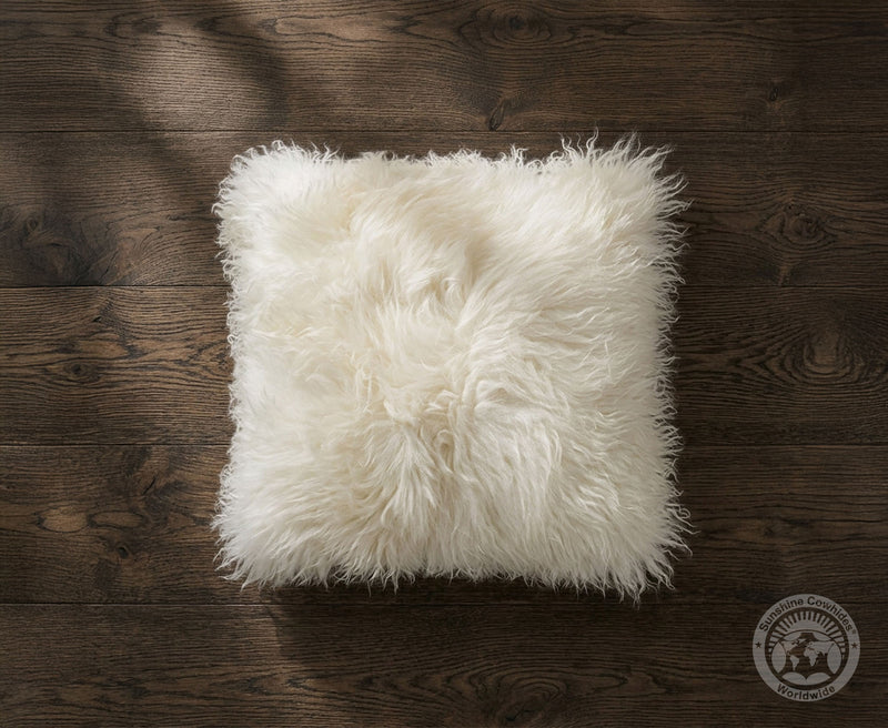 Real Sheepskin Pillow Cover 20x20'' | Natural White Sheepskin | Farmhouse Rustic Accent Cushion