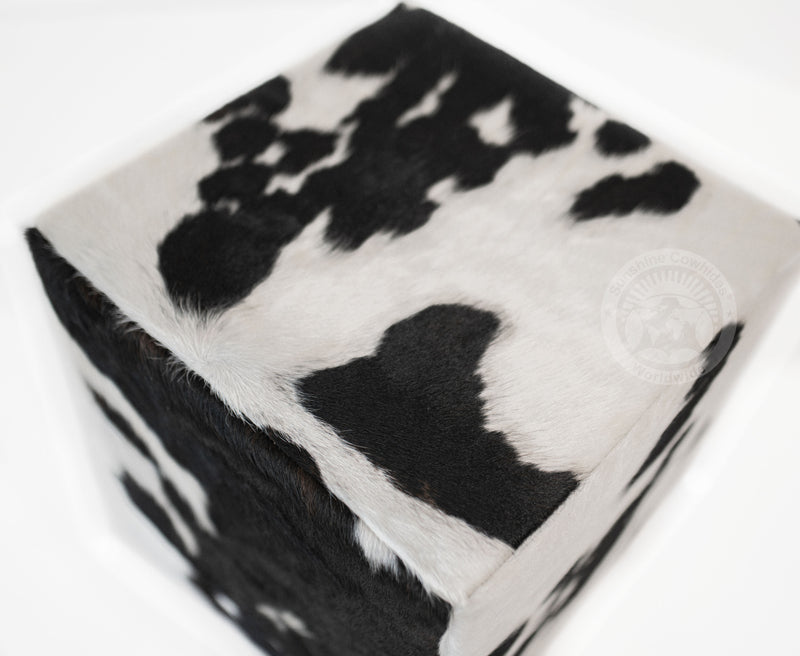 Cowhide Ottoman/ Pouf - Black and White