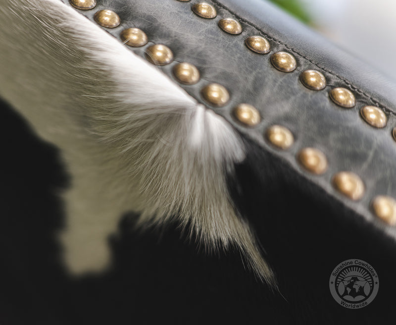 Leather Wingback Chair with Hair On Cowhide Accents