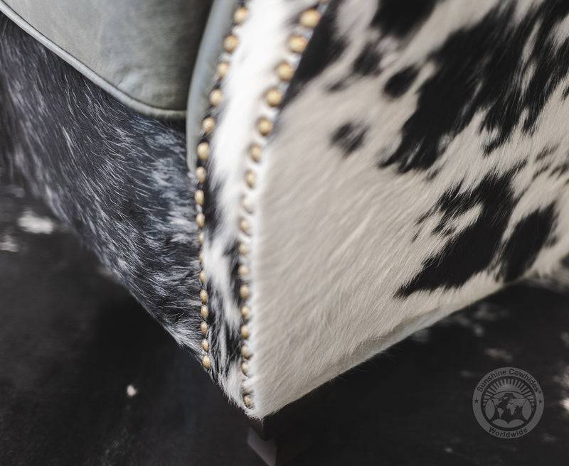 Leather Wingback Chair with Hair On Cowhide Accents