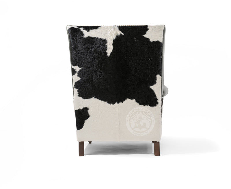 Leather Wingback Chair with Hair On Cowhide Accents